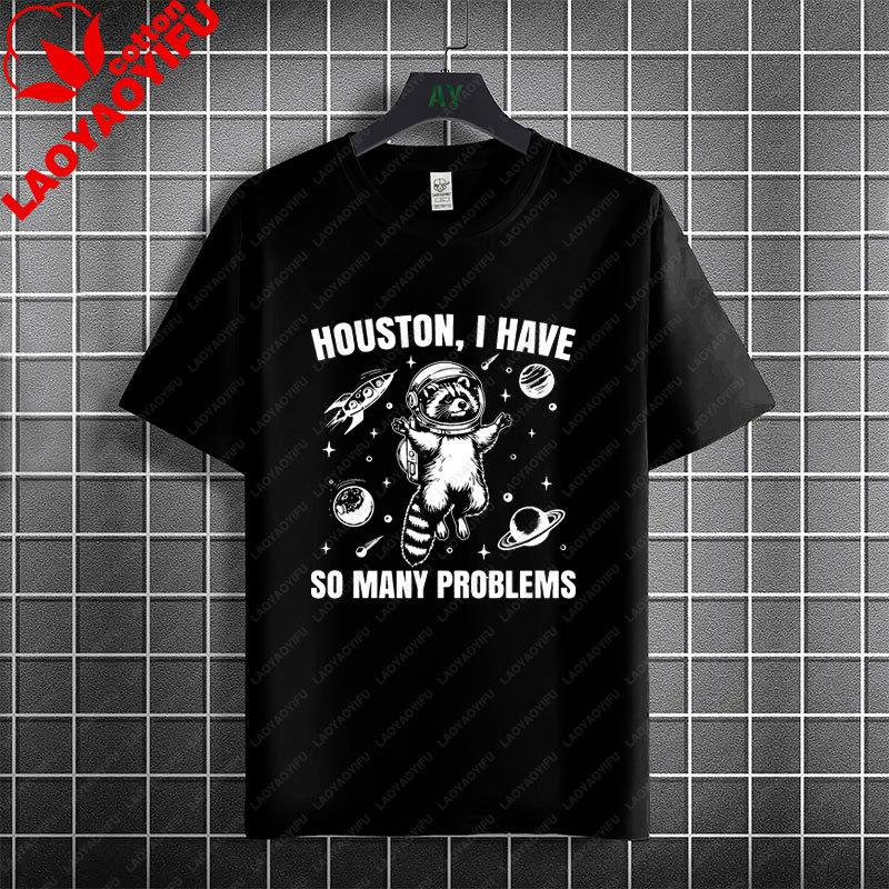 Funny Raccoon Astronaut Space Pattern Graphic Tshirt 100 Cotton Short Sleeve Fashion Casual Tshirt Perfect For Outdoor Wear