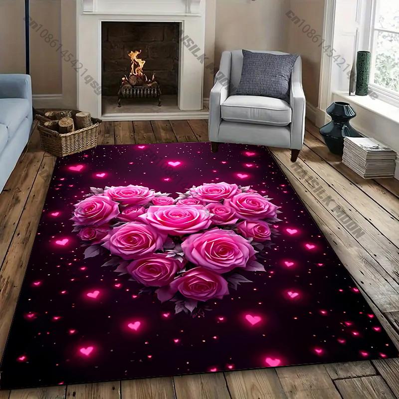 Romantic Rose Heart Rugs for Living Spaces Carpet for Home Sofa Bedroom, Gift Mat