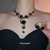Elegant Two-Piece Metallic Acrylic Oval Stud Earrings and Necklace Set