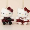 Christmas Tartan Skirt Hello Kitty Plush Stuffed Key Chain Kawaii Cartoon Checkered Kitty Plush Doll Pendant Xmas Gift