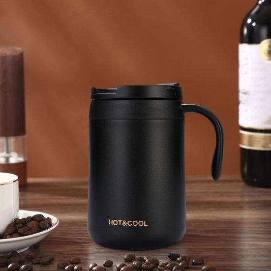 Cană de călătorie izolată de 500 ML cu mâner cu capac Cana termică portabilă reutilizabilă pentru băuturi calde/reci ceașcă de cafea din oțel inoxidabil