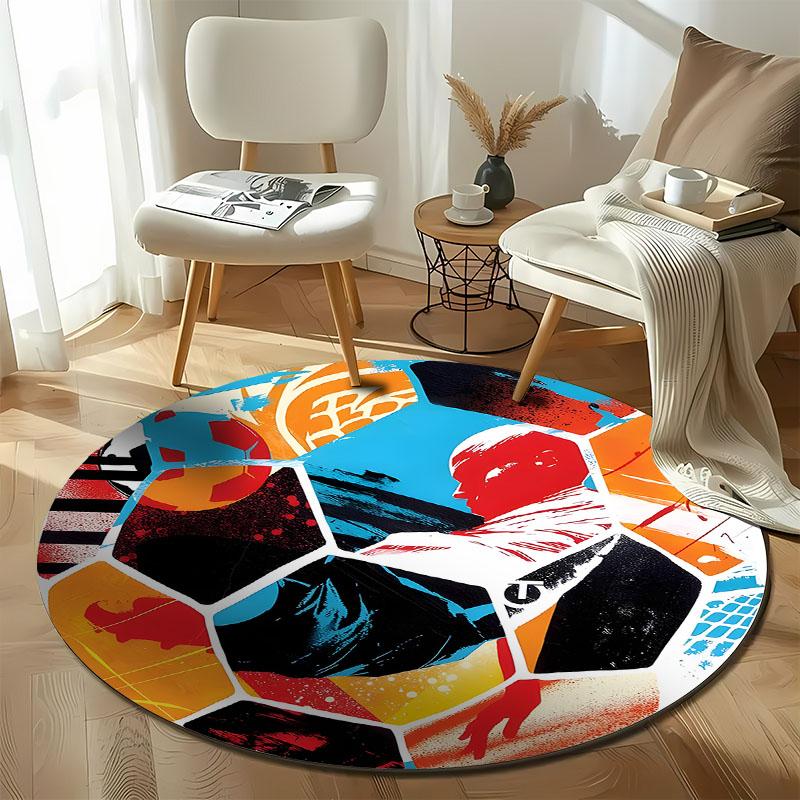 Free shipping! Colorful Soccer-Themed Round Rug for Sports Rooms round carpet for home sofa bedroom, gift