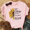(Asian Size)Tee Top Letter Lovely Watercolor Style Cute 90s Fashion T Shirt Clothing Casual Short Sleeve Women Print Lady Female Graphic T-shirt