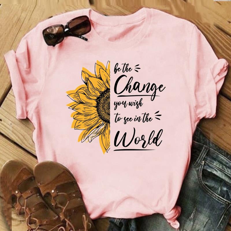 (Asian Size)Tee Top Letter Lovely Watercolor Style Cute 90s Fashion T Shirt Clothing Casual Short Sleeve Women Print Lady Female Graphic T-shirt
