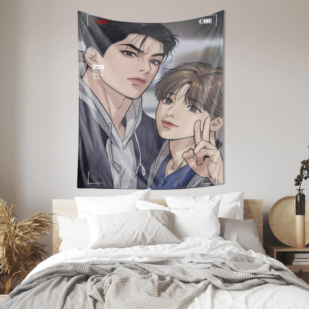 Romantic Anime Couple Tapestry  Beautiful Art Wall Hanging Cozy Home Decor
