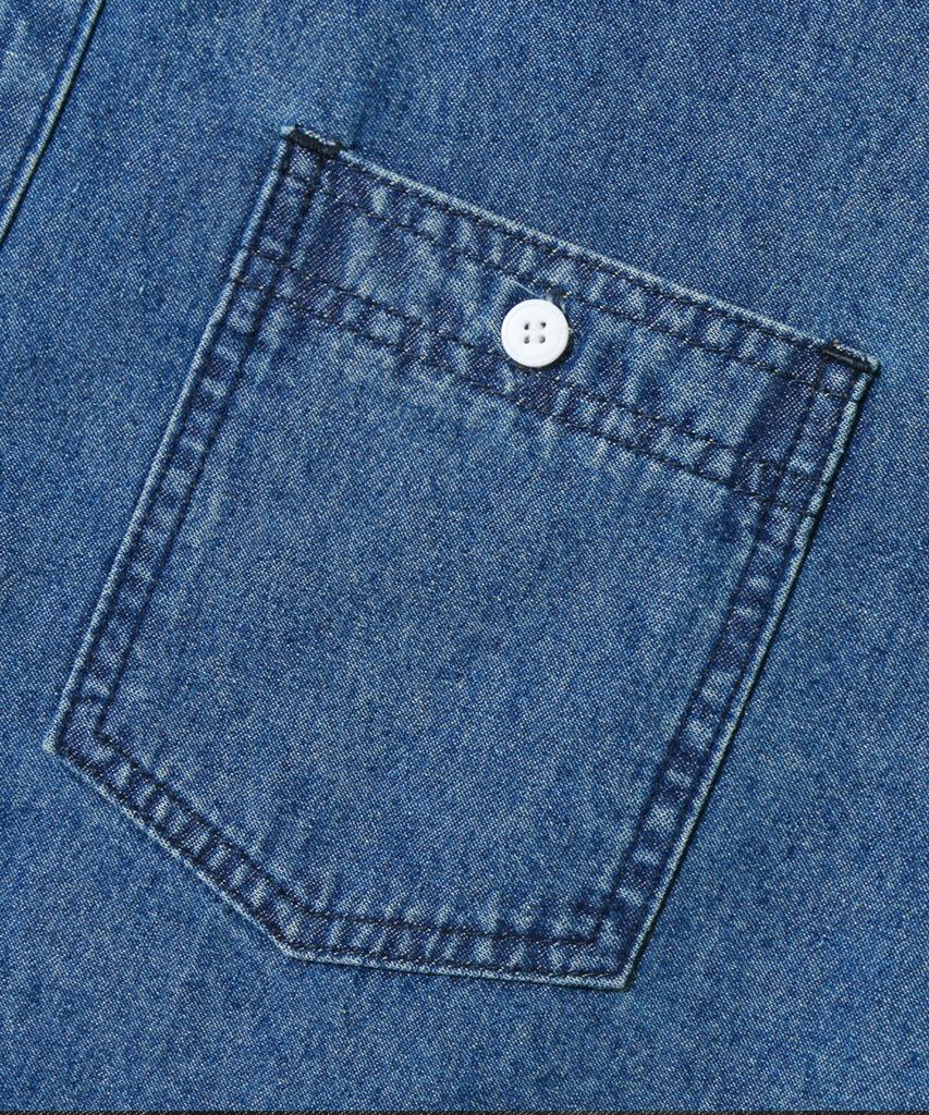 TRILLION Stone Washed Oversized Denim Long Sleeve Shirt (Middle Blue)