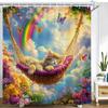 Adorabile Gatto in Amaca Tenda da Doccia Impermeabile Resistente alla Muffa - Design Farfalla Arcobaleno per un Arredo Bagno Magico