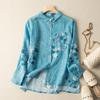 Modisches Oberteil im chinesischen Stil aus Baumwolle und Leinen, bedrucktes Hemd, Retro, lange Ärmel, floral, Temperament, vielseitige Strickjacke