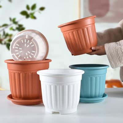 Large Flower Pot with Saucer Solid Color Planter with Drainage Hole