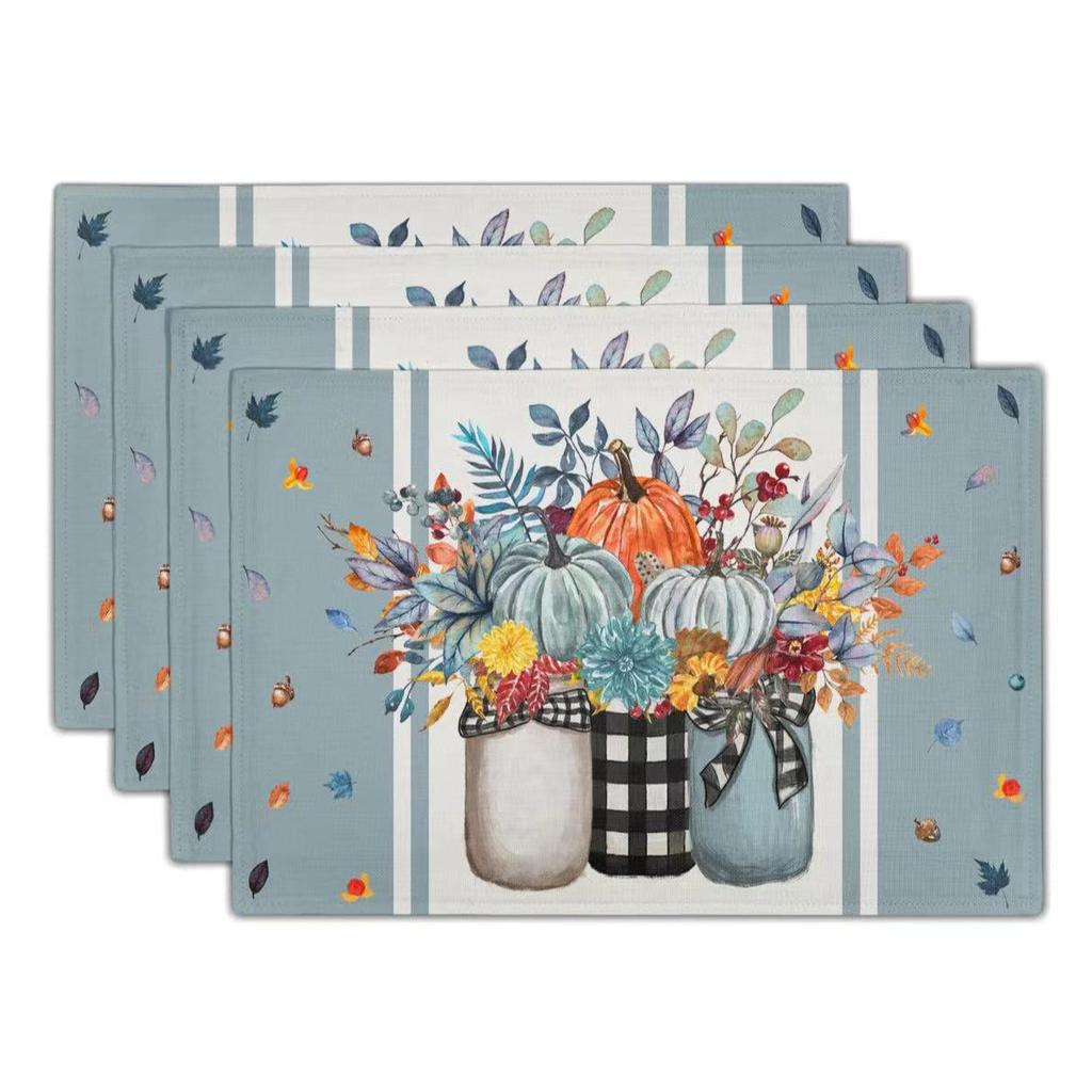 Thanksgiving Design Placemats Linen Rectangular Table Mats Heat Resistant for Dining Kitchen Autumn Festival Atmosphere Placemat