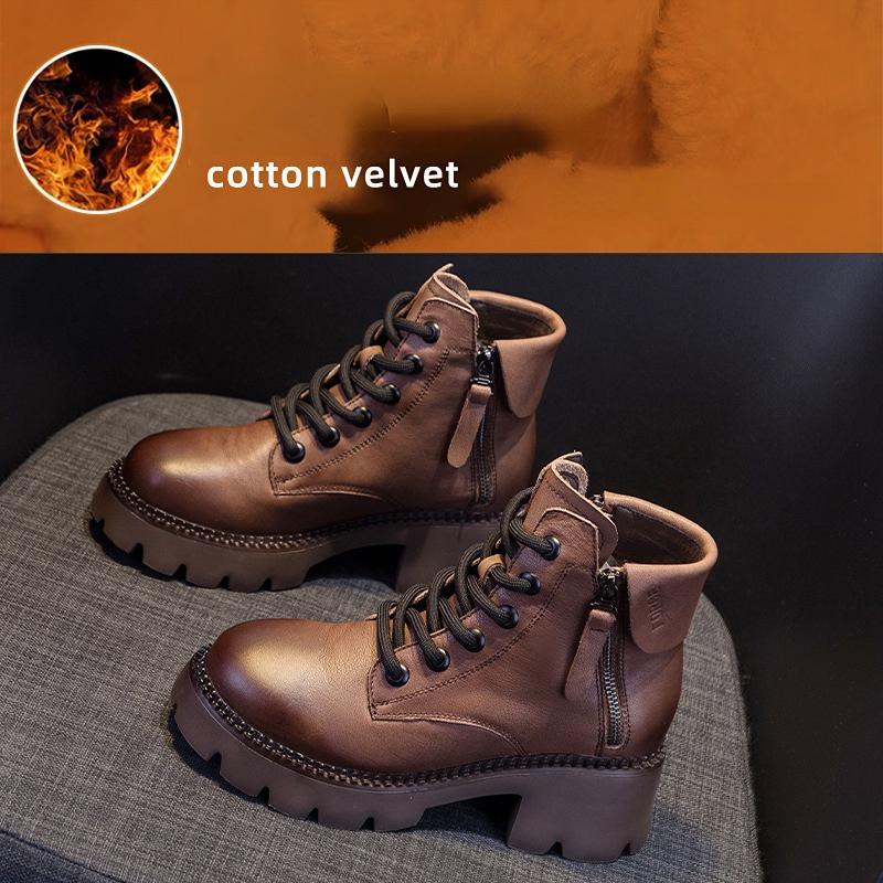 New Autumn Leather Platform Boots Women's Thick-soled British Womens Shoes Short Boots Spring and Autumn Zipper Boots