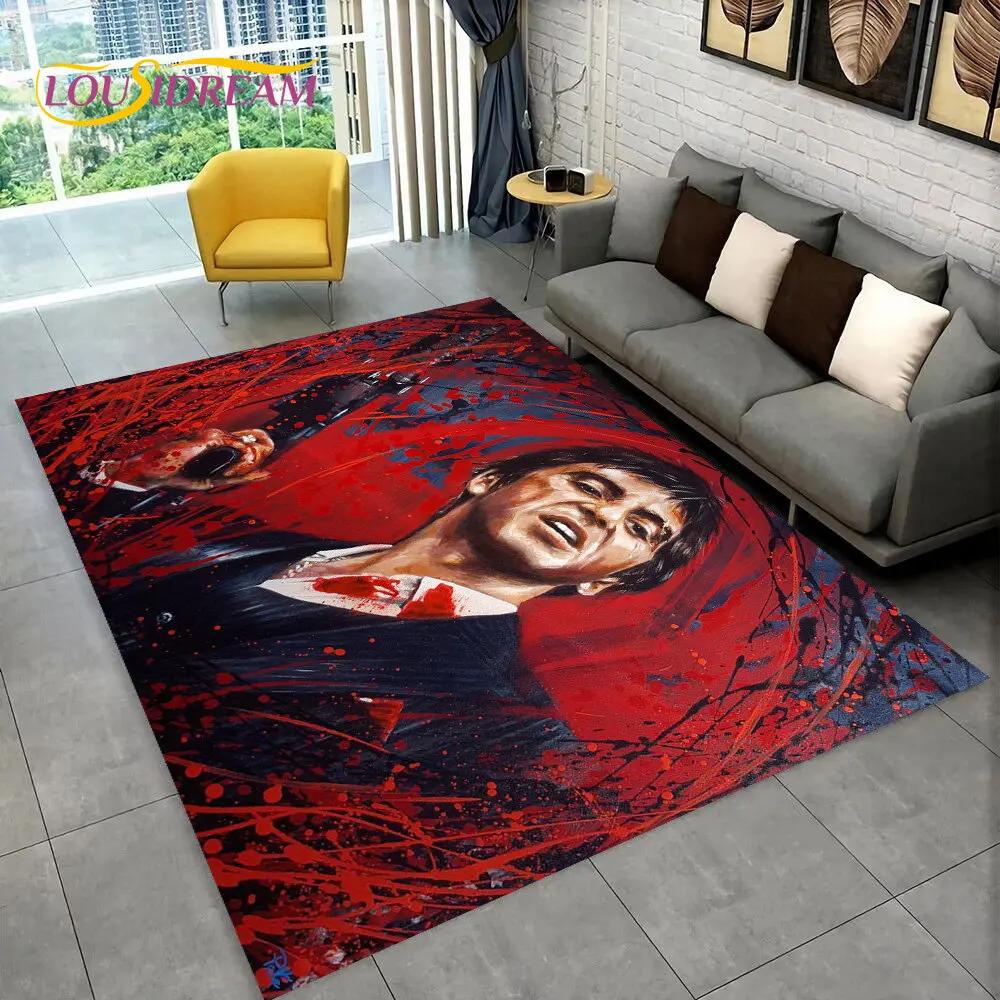 Film Scarface Tony 3D-trykk Områdeteppe Stort, Teppeteppe for Stue Soverom Sofa Dørmatte Dekor, Sklisikker Gulvmatte for Barn