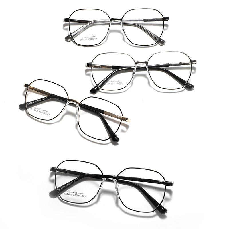 Glasses Polygonal Saddle Nose Pads Can Be Used As Myopia Frame Flat Glasses, Women'S Metal Square Plain Mirrors