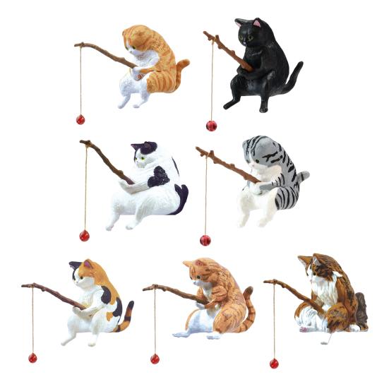 Figurita de Gato Pescador Resina Gatito de Dibujos Animados Estatua Escultura de Animal Decoración Adorno para Hogar Oficina Escritorio Acuario Pecera