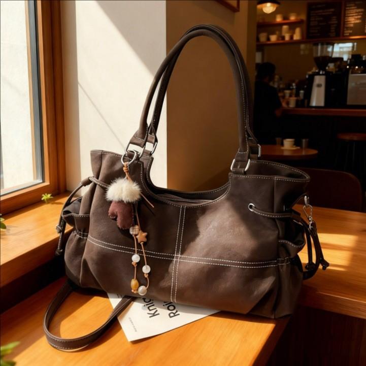 Retro Motorcycle Style Tote Bag With Stitching Detail For Work And Casual Outings