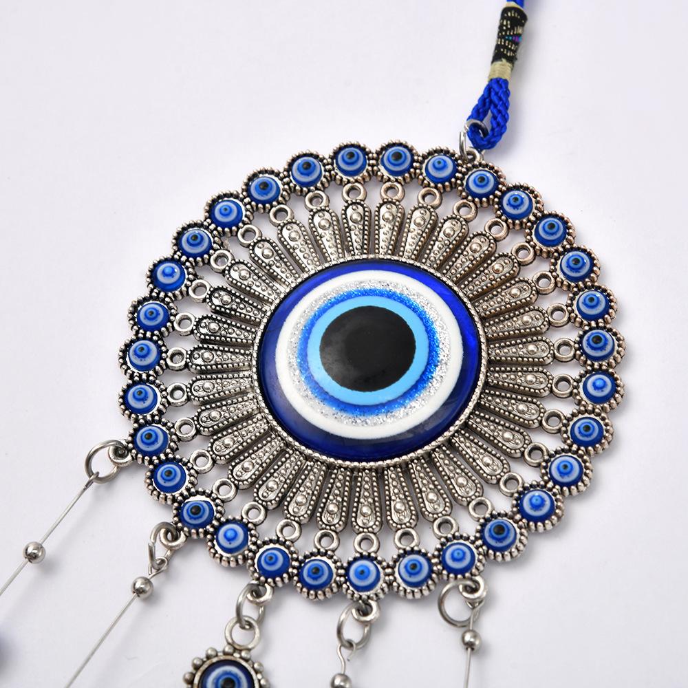 Sunflower Evil Eye Wind Chimes Lucky Turkish Blue Eye Bead Tassel Wind Bell Wall Hanging Decor Amulet Protection Car Pendant
