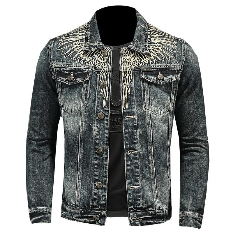 Men's Denim Jacket Vintage Distressed American Style Slim Fit Motorcycle Jacket Workwear Casual Coat Spring Autumn