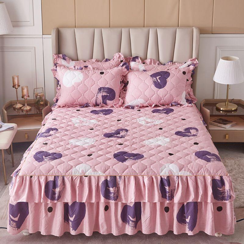 Household Thick Cotton Bed Skirt Korean Style Princess Style Bedspread Anti Slip Simmons Minimalist Protective Cover