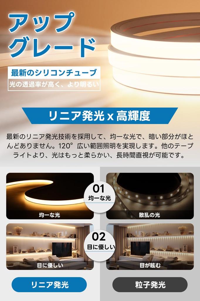 SPAHER LED Strip Light, High Brightness, Waterproof, Linear Emission, Silicone Tube, Flexible, Cuttable, Easy Installation, Eye-Friendly, Indirect Lig