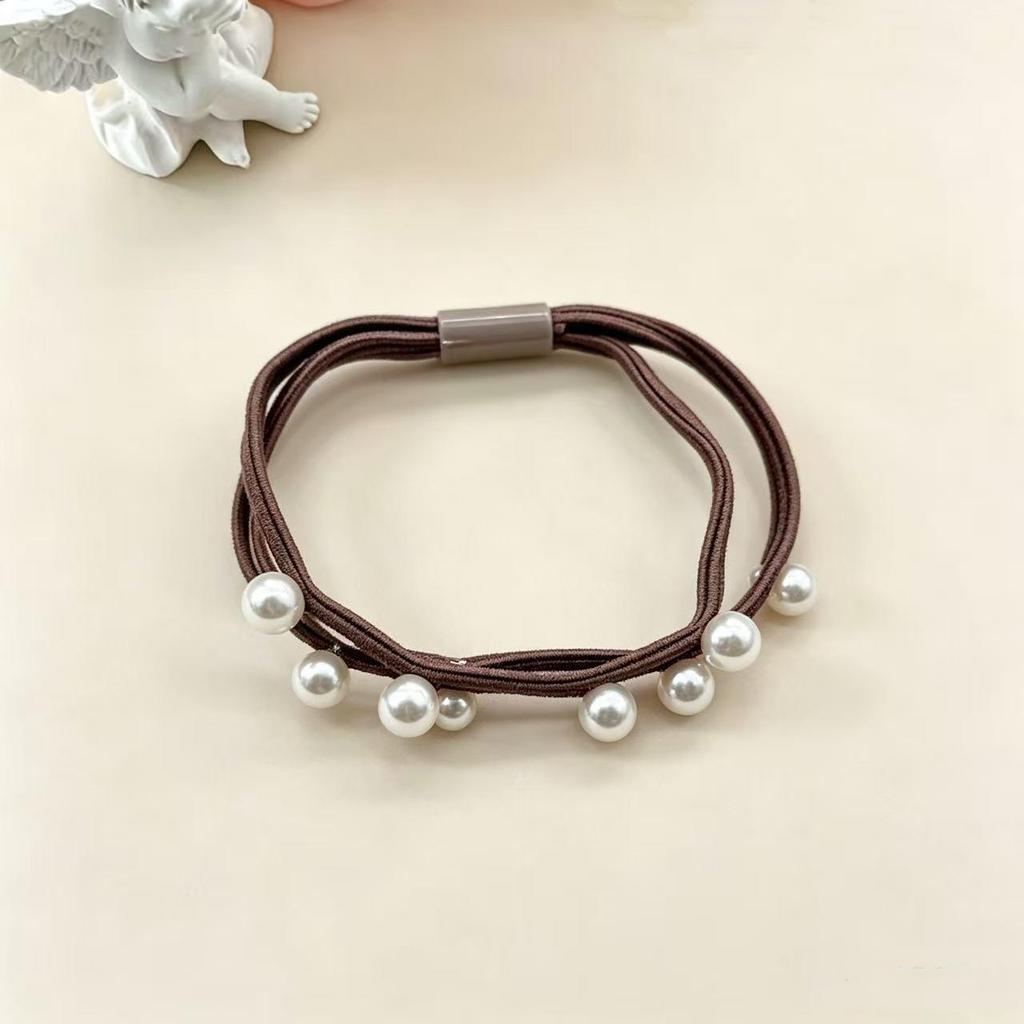 Elegant Pearl Hair Tie - Versatile Solid Color Elastic Band for Women
