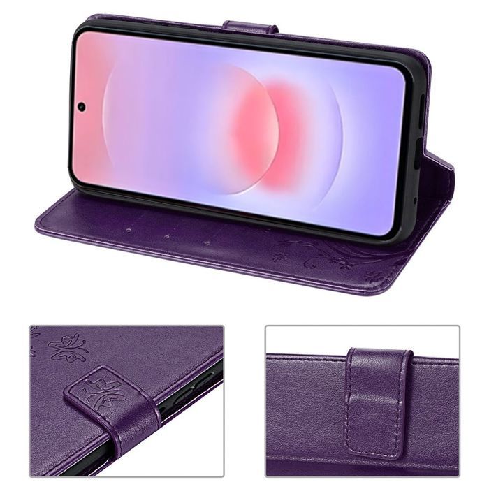 Case for Samsung Galaxy A37 5G, Shockproof Synthetic Leather Protection Dark Purple Butterfly Pattern