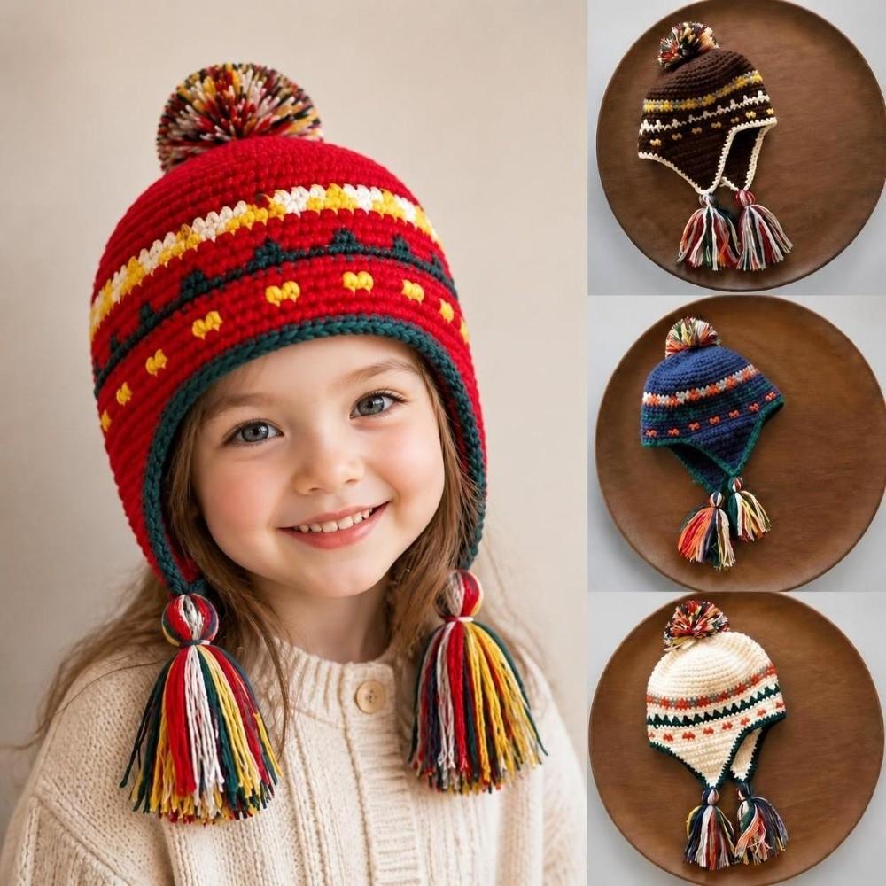 Windproof Warm Beanie Tassel Design Ear Protection Caps Fashion Children's Hats Outdoor Wear