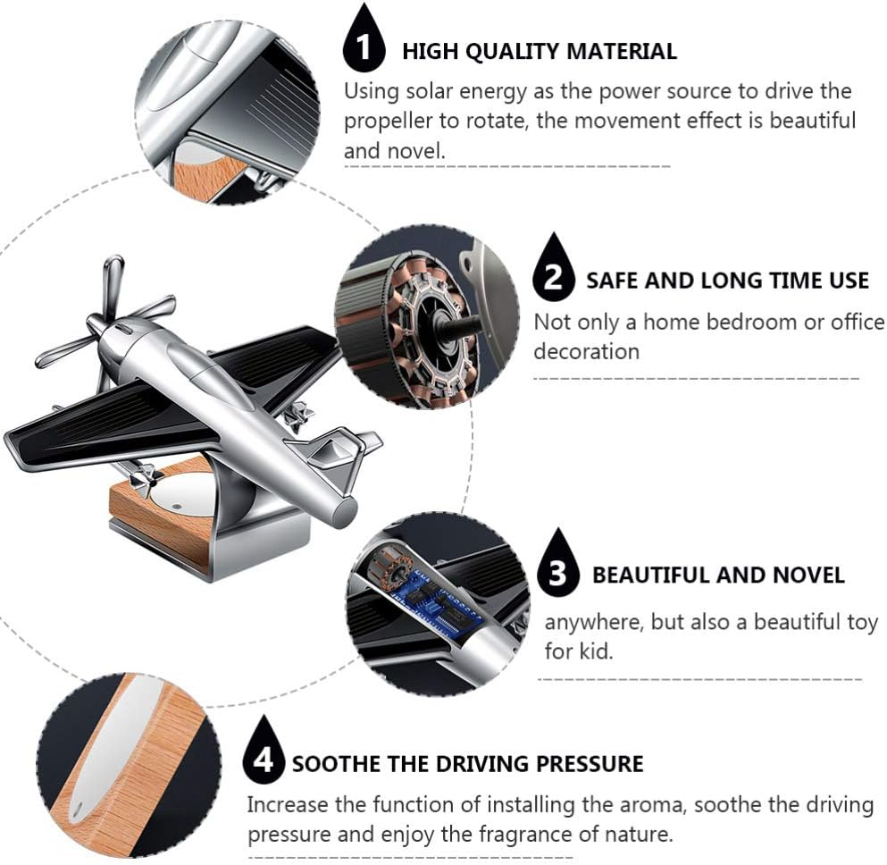 Diffuseur d'Huiles Essentielles pour Voiture Avion Solaire Diffuseur de Voiture Base en Bois Parfum Aromathérapie Diffuseur Ornements (Sans parfum)