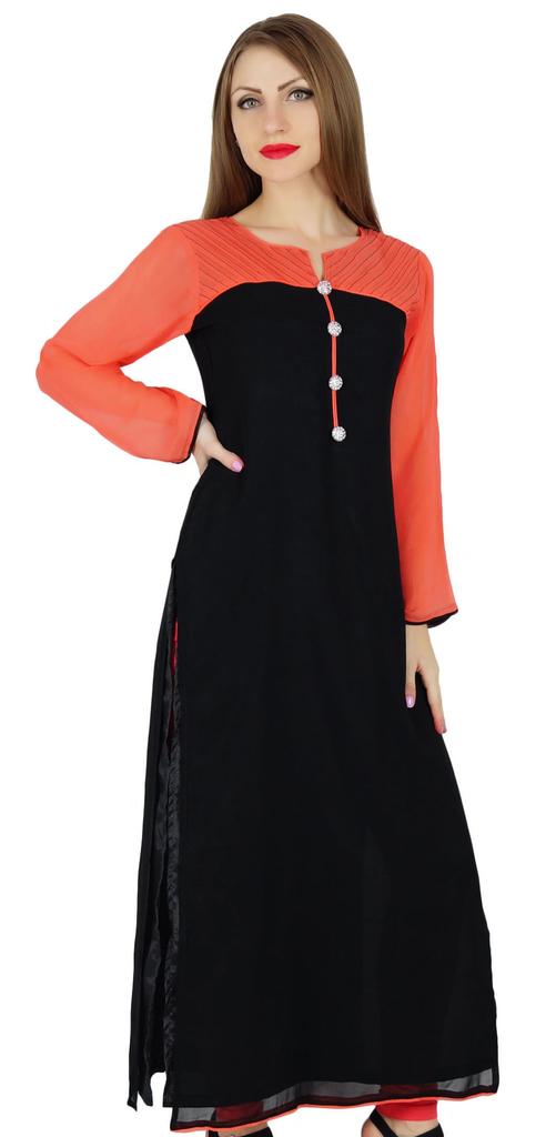 Bimba Women Sheer Sleeve Lawn Kurti Long Tunic Indian Trendy Blouse Long