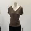 Retro V-Ausschnitt Kurzarm T-Shirt - Damen Frühling/Sommer Basic Schlankes Mittellanges Oberteil