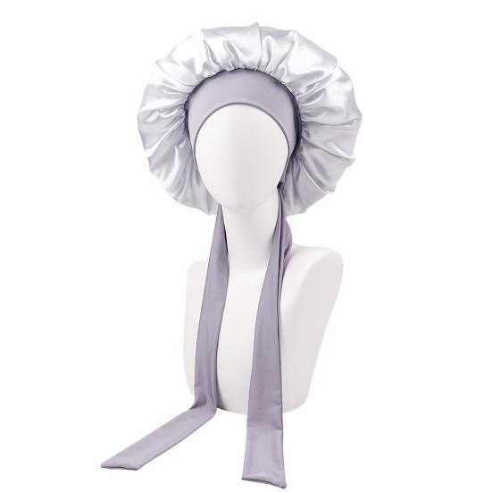 Women Shower Cap Sleeping Satin Bonnet Solid Color Adjustable Lace-up Bow Waterproof High Density Women Braids Curly Night Hat Beauty Parlor Cap Salon