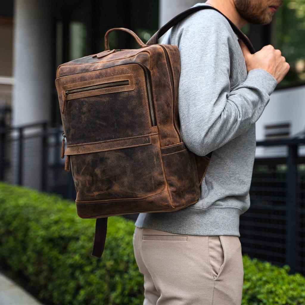 Leather Backpack Purse Rucksack Laptop Bag for Women and Men Travel College Hiking Travel Essential Shoulder Camping Premium Buffalo Leather Bag