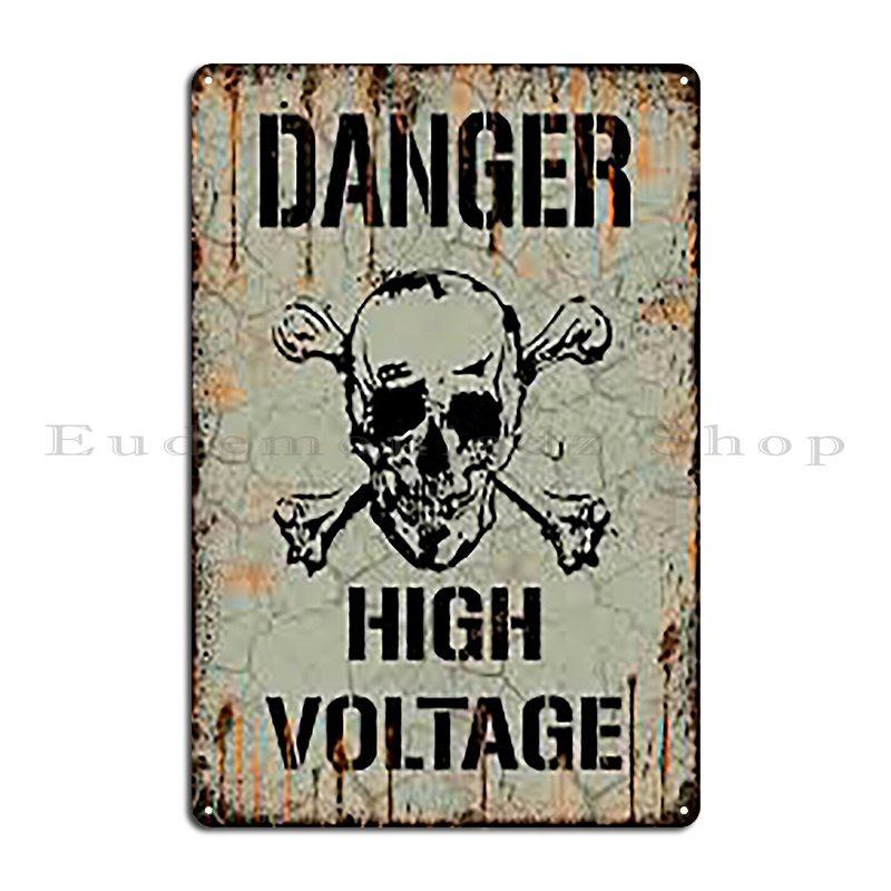 Lustiges Hochspannung Elektroarbeitsplatz T-Shirt Gefahr Hochspannung Cordmarcos Metallschild Wohnzimmer Benutzerdefiniertes Blechschild Poster