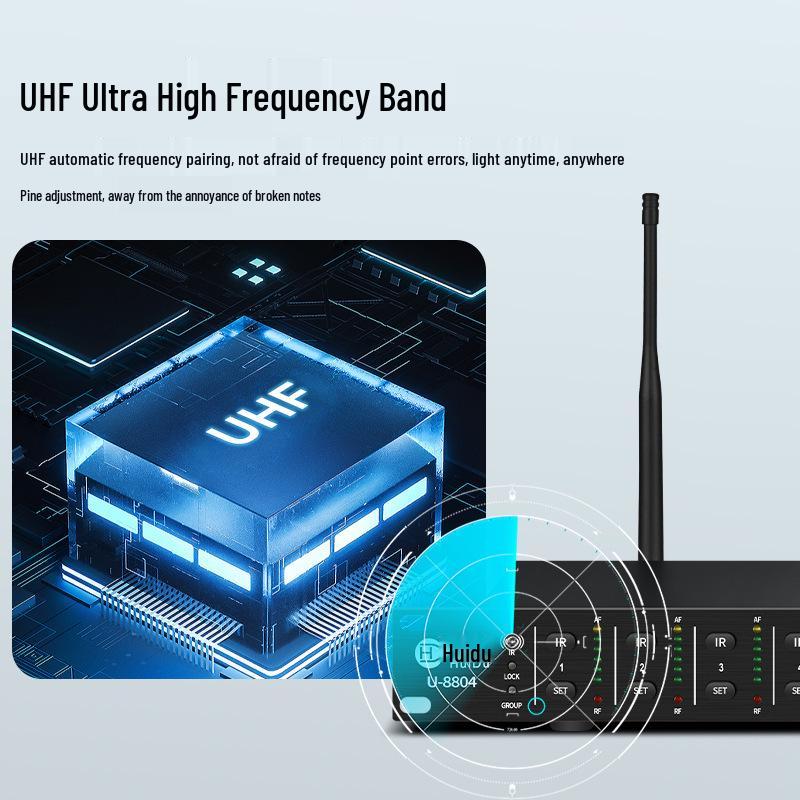 HuiDu U-9008 Pro Wireless FM Microphone for Meetings & Performances: Gooseneck Square Tube Design, Perfect for KTV