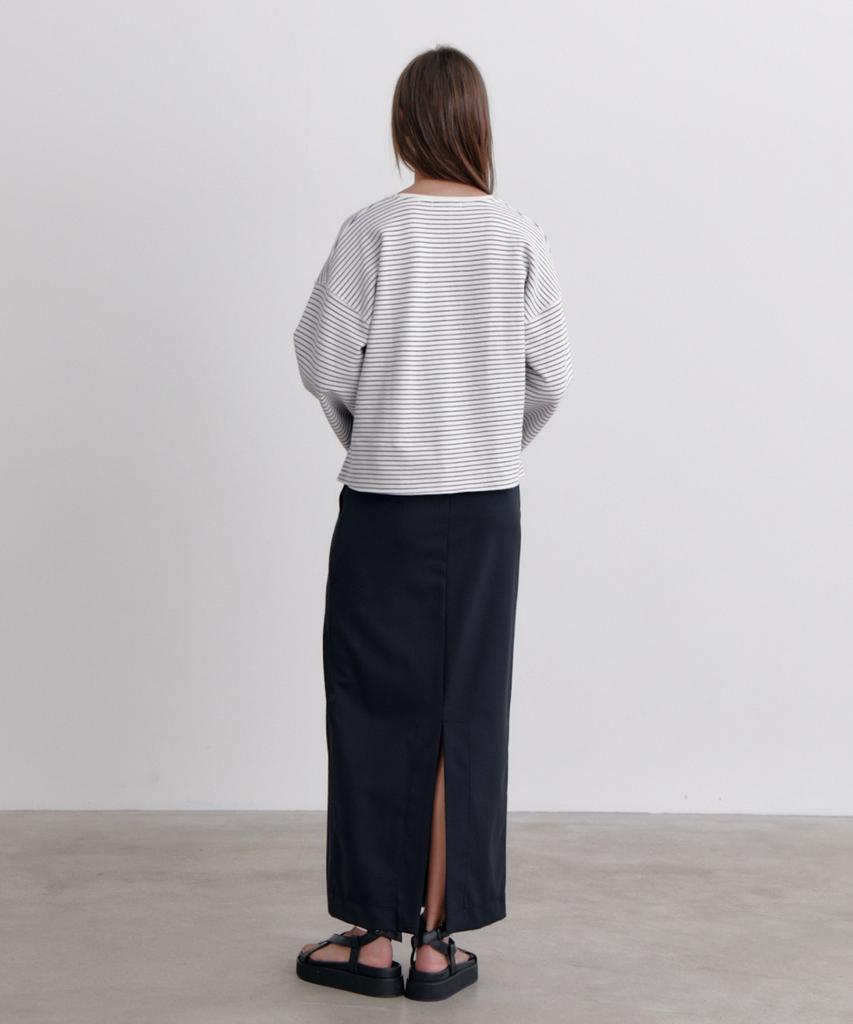 Okuka Straight Wool Skirt, Navy