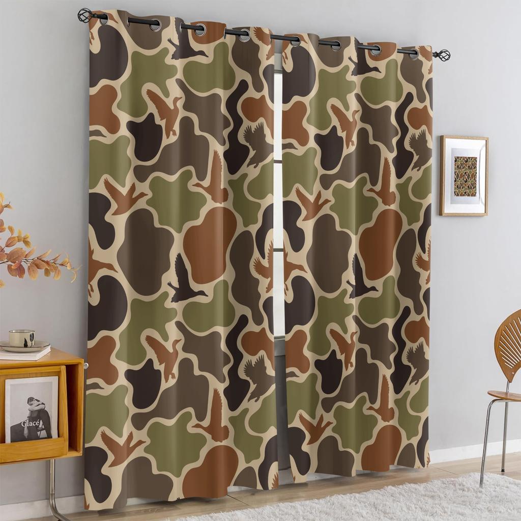 Lichtblockierende Camouflage-Muster Vorhänge Schlafzimmer Wohnzimmer Balkon Ganzjahresvorhang Dekoration für Erwachsene Fenster Aus Polyester Waschbar Fertig