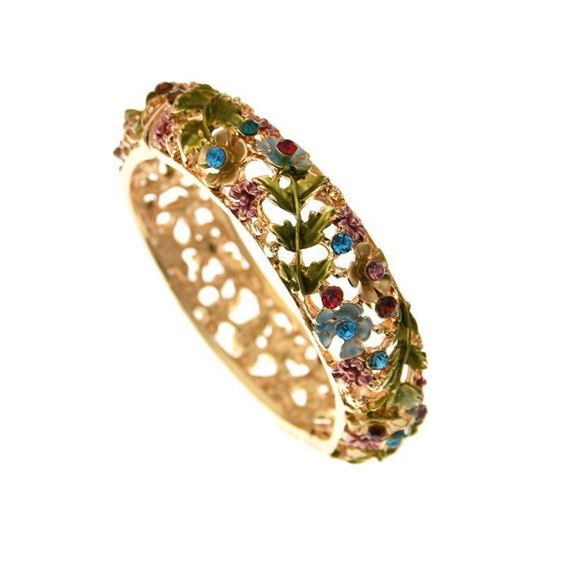 Gold Color Cloisonne Vintage Rose Diamond Hollow Bracelet Travel Gift.
