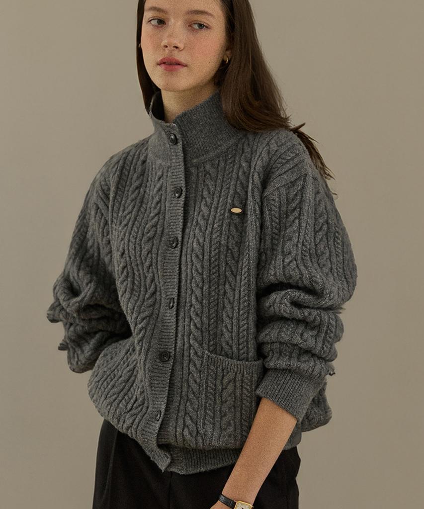 OURHOPE Caroline Wool High-Neck Button Cardigan - Gray