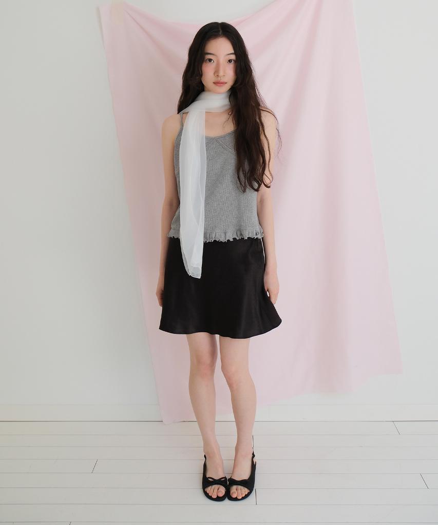 Moui Satin Dot Midi Skirt (Black)