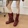 Braune Retro vielseitige quadratische Zehen flacher Boden kurze Stiefel Kinder Sommer 2025 neu mit Rock plissierte Western-Pile-Stiefel
