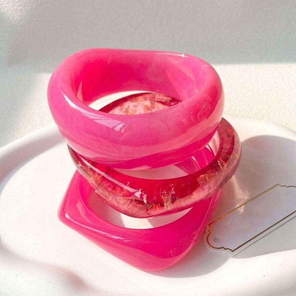 Retro Wristbands Translucent Resin Bangles Gradient Marbled Acrylic Bracelets 3-PieceSet Irregular Chunky Cuffs Y2K Lovers