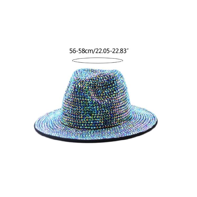 Winter Erwachsenen Unisex Strass Fedora Hut Nachtclub Breiter Rand Filz Panama Hut