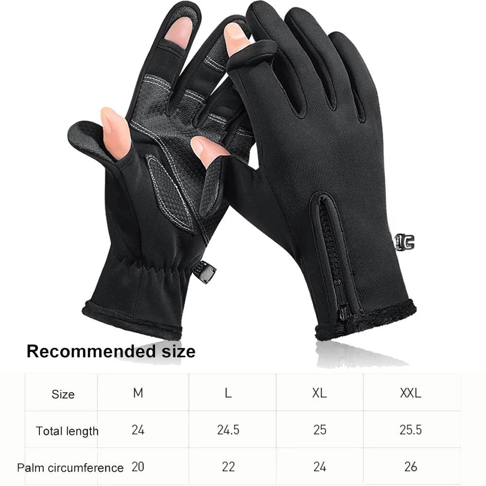 Waterproof Winter Fishing Gloves 2 Finger Flip Windproof Winter Outdoor Mountain Glove Women Men Gloves Velvet Warm Protection Fish Angling Gloves
