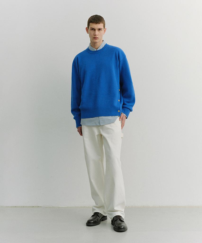 Deonseuteupomaen Buttoned Crewneck Sweater_Unisex_Udsw6A107_Blue