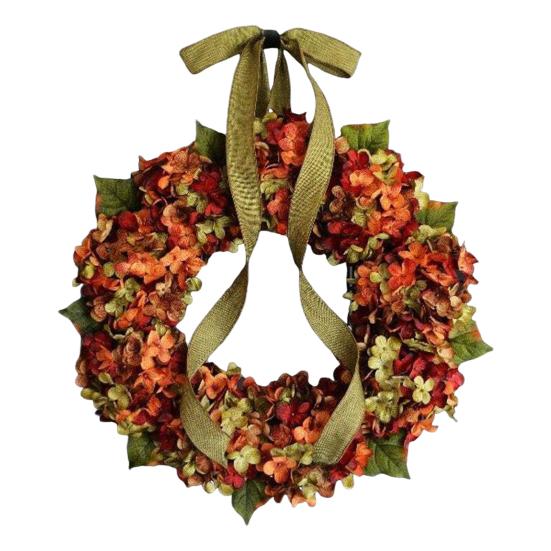 Artificial Fall Wreath for Front Door Rustic Hydrangea Floral Wreath with Bow