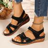 Klittenbandschoenen Eén lijn Dikke zolen Schoenen Sandalen Dames Uitgesneden Patroon Sleehakken Strand Slippers