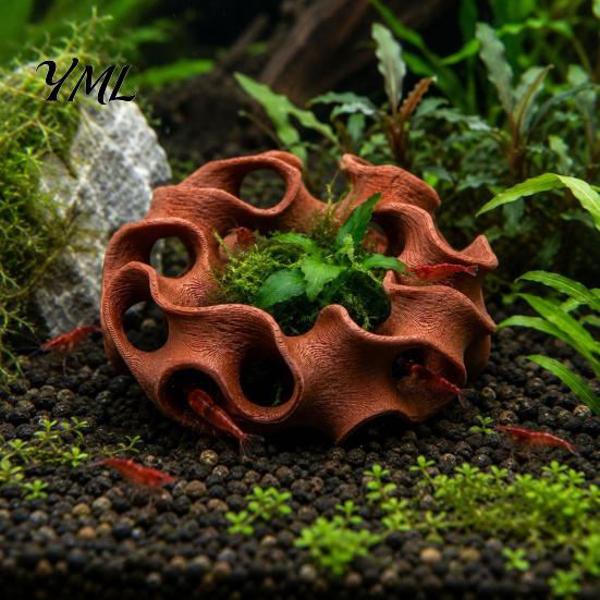 Aquarium Landscape Accessories 3D Printed Hideout Cave, Wavy Hollow Ring Fish Shrimp Shelter, Shelter Breeding Hiding Hole Decor, Tank Ornament
