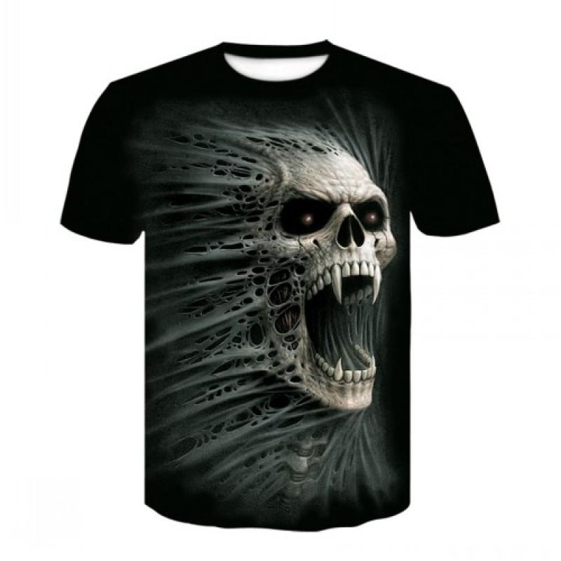 T Shirt 3d Heavy Metal Skull T Shirts for Men Graphic Print T-shirts Black Short Sleeve Punk Rock Top Men's Clothing