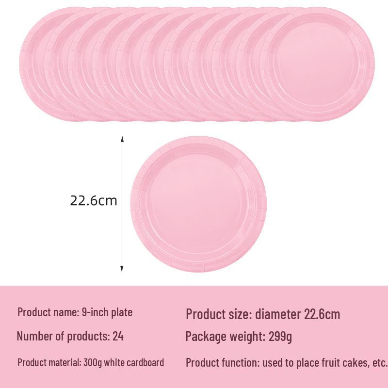 Macaron Pink Party Supplies Set: Disposable Plates, Cups, Napkins & Cutlery