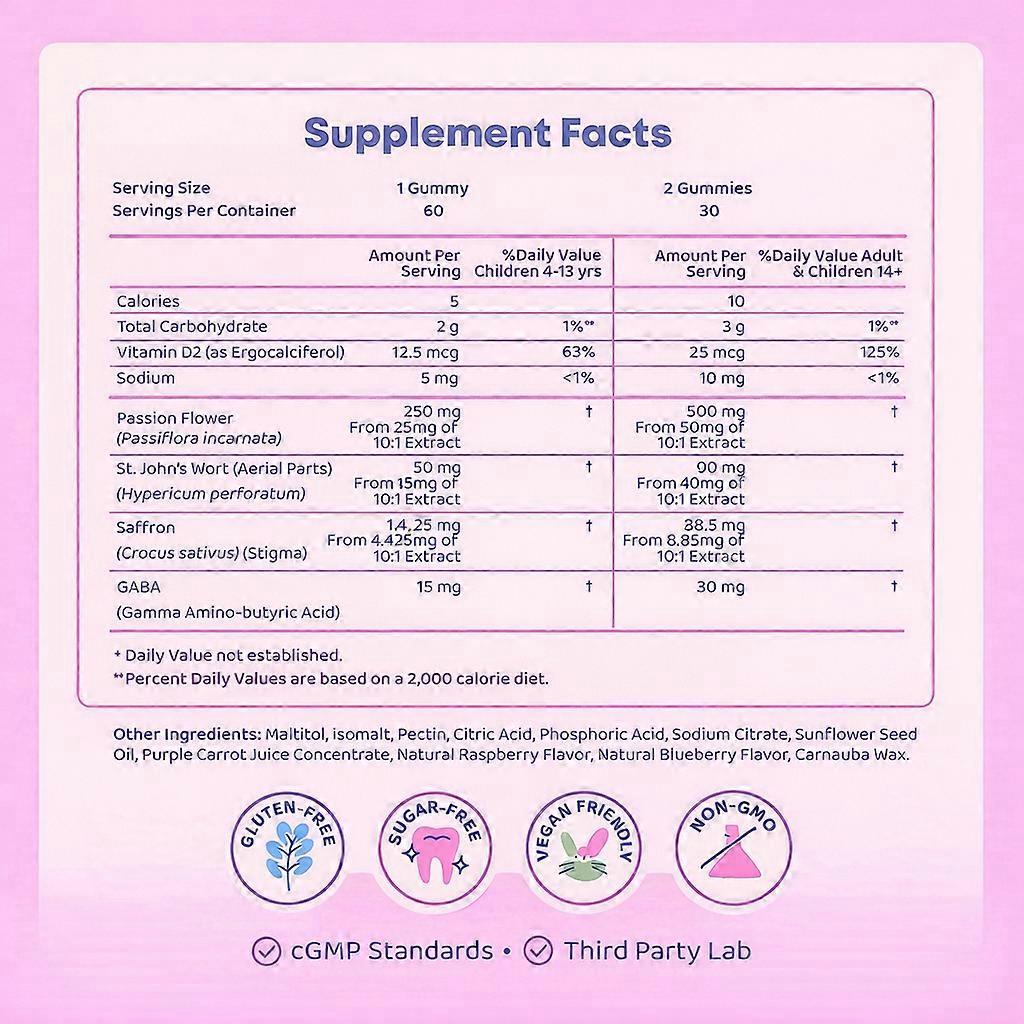 Saffron Extract Nutrition Gels & Chews for Mood & Focus - Mood Munchies, 60 Counts