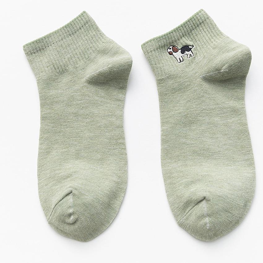 Women's Cute Cartoon Embroidered Mid-Calf Socks - Short, Thin Cotton, Korean & Japanese Style for Spring/Autumn